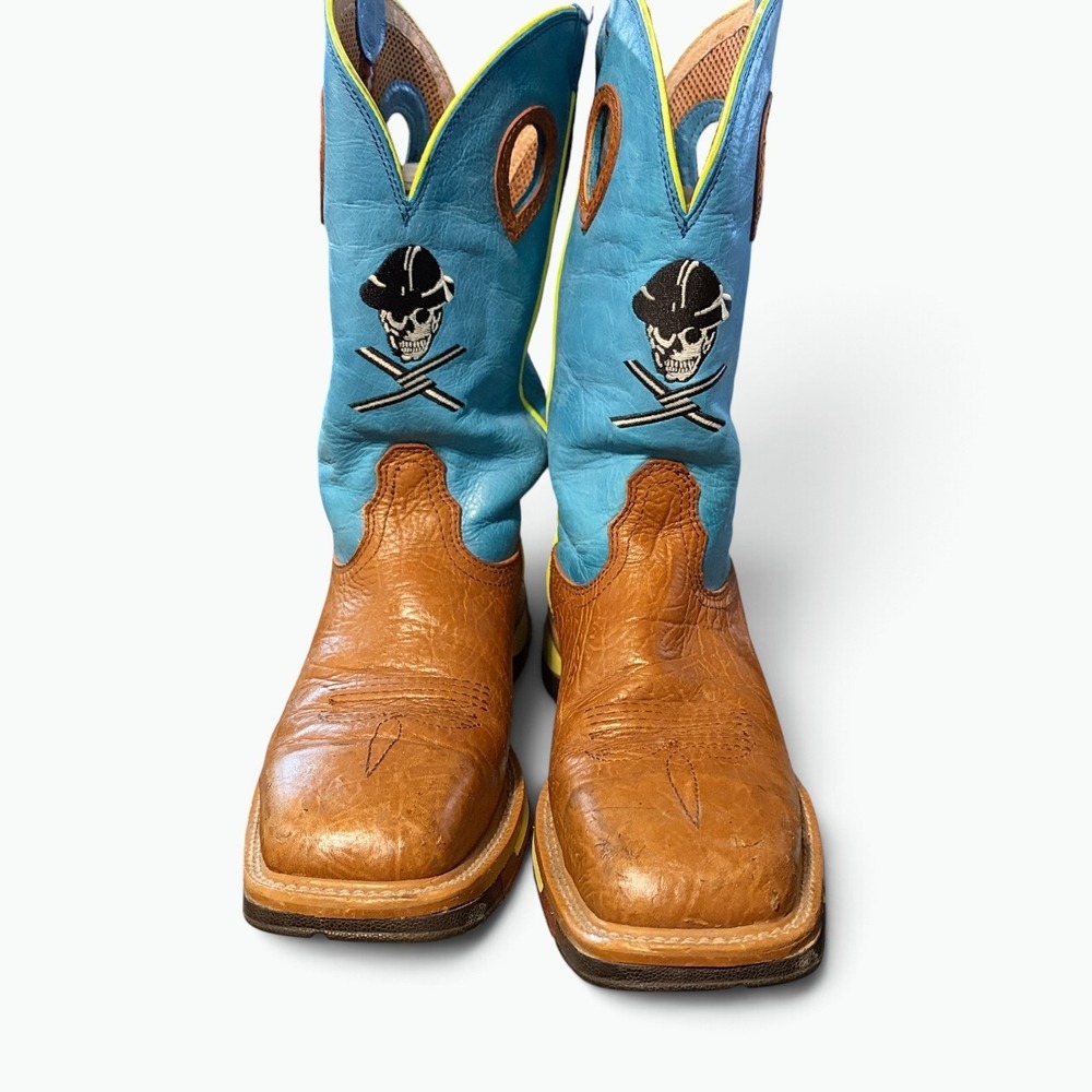 Twisted X Men 7D Blue Tan Skull Crossbones Western Work Boots Square Toe Unisex